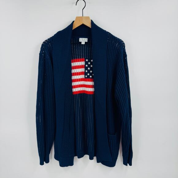 Joan Rivers Open Knit American Flat Cotton Cardigan Navy Blue Size L Large - Picture 7 of 7